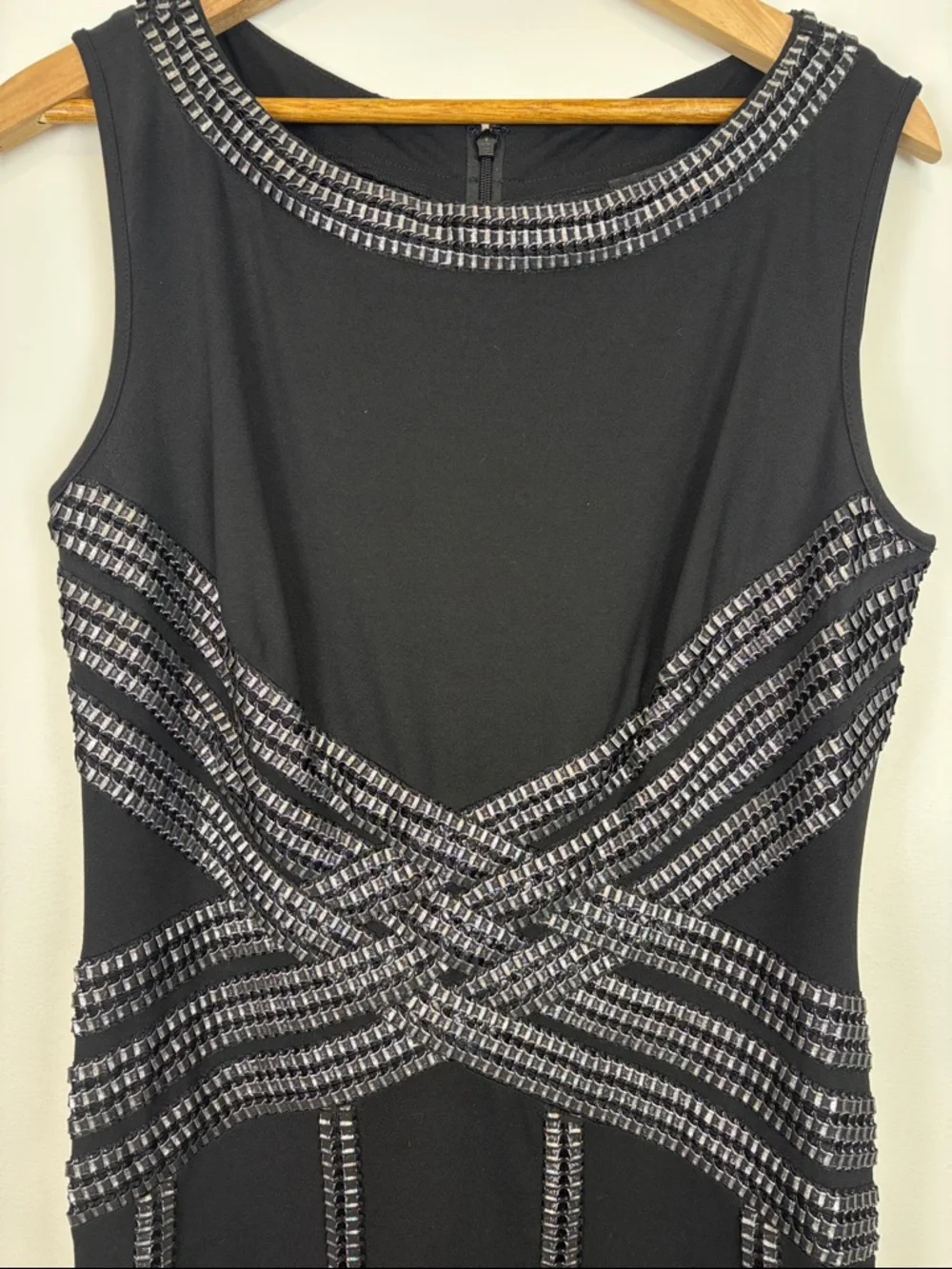 Tadashi Shoji Black Beaded Gown Size L Formal Evening Dress Sleeveless Maxi Gala - Picture 4 of 7